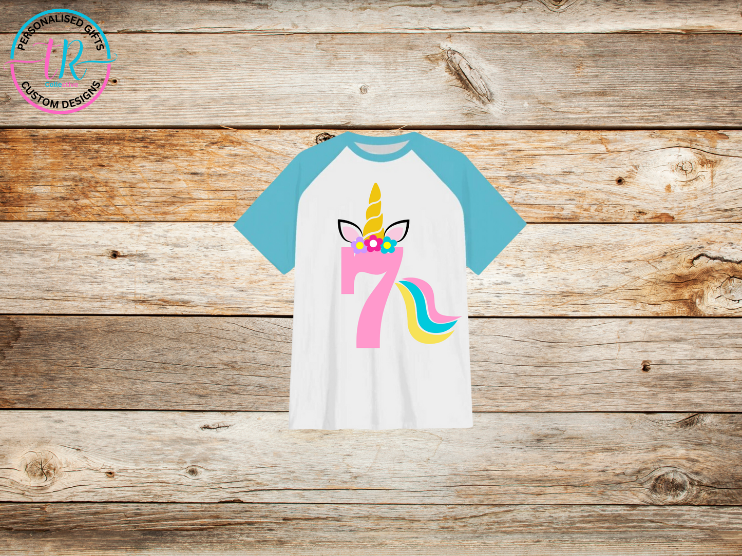 girls-t-shirt-graphic-tees-shirts-unicorn-birthday-number-6-light-blue-sleeve-TR-collective-front