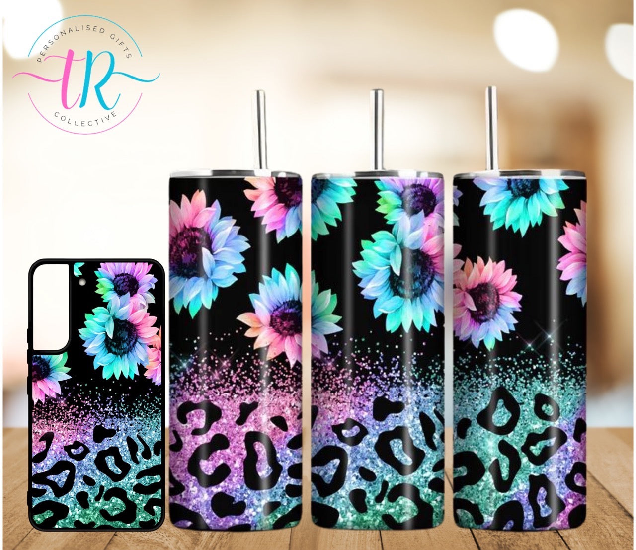 matching-set-20oz-tumbler-samsung-phone-cases-Neon-Flowers-and-Cheetah-TR-collective-front