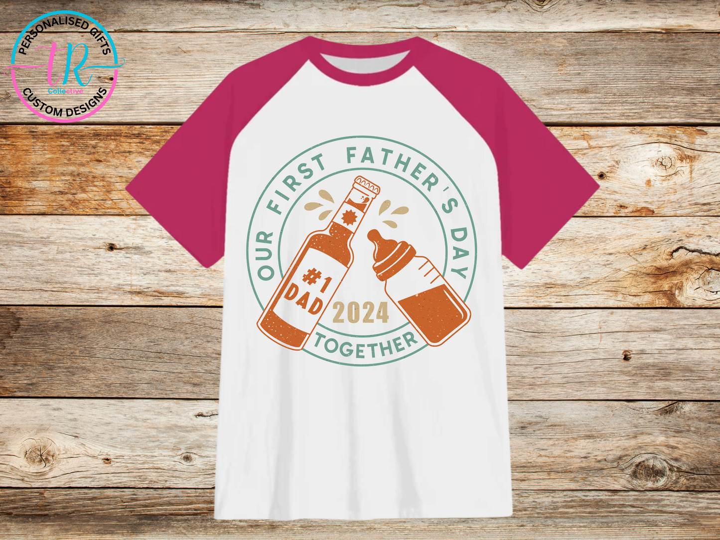 mens-t-shirt-graphic-tees-shirts-first-fathers-day-pink-sleeve-TR-collective-front