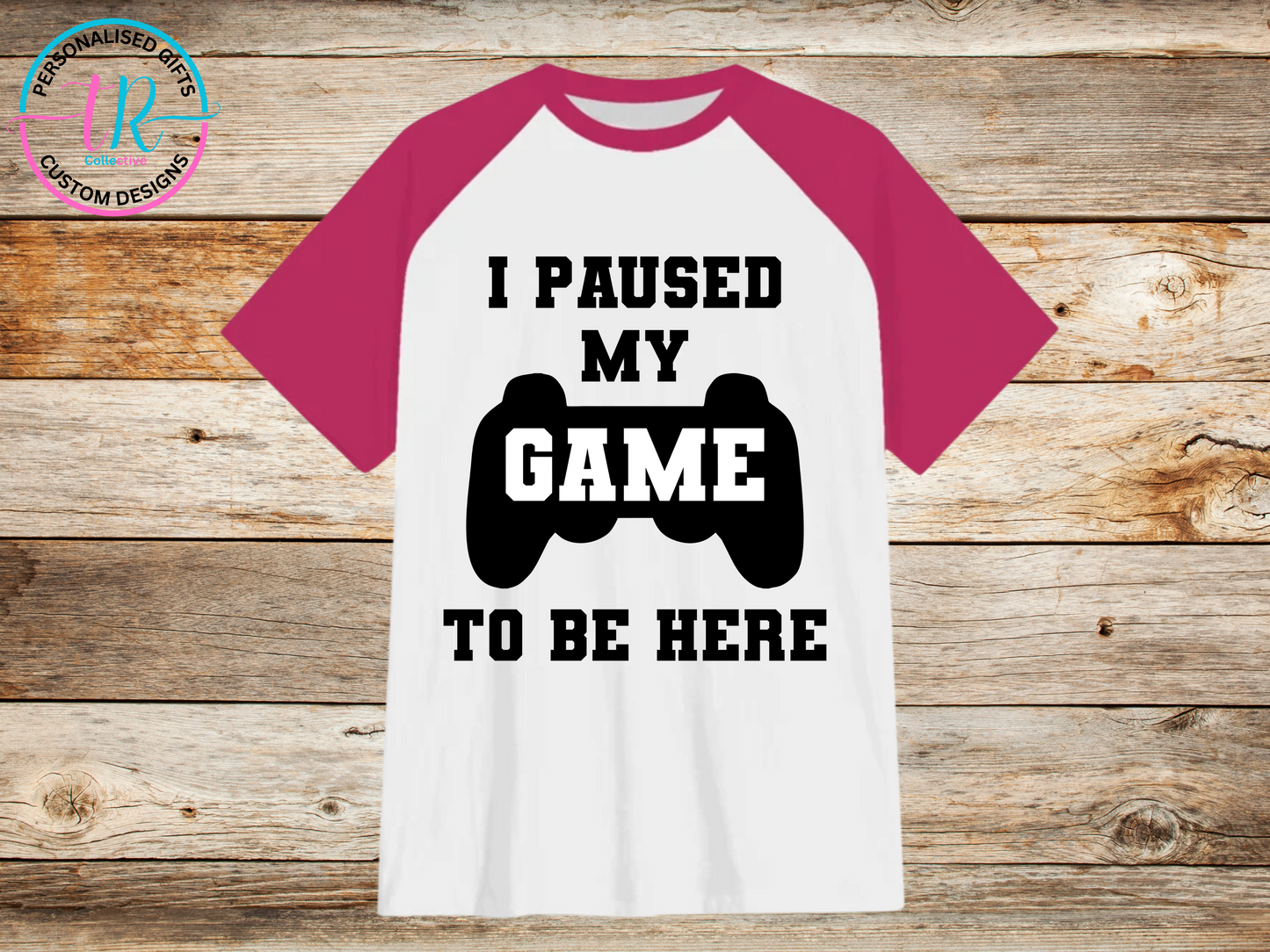 mens-t-shirt-graphic-tees-shirts-paused-my-game-pink-sleeve-TR-collective-front