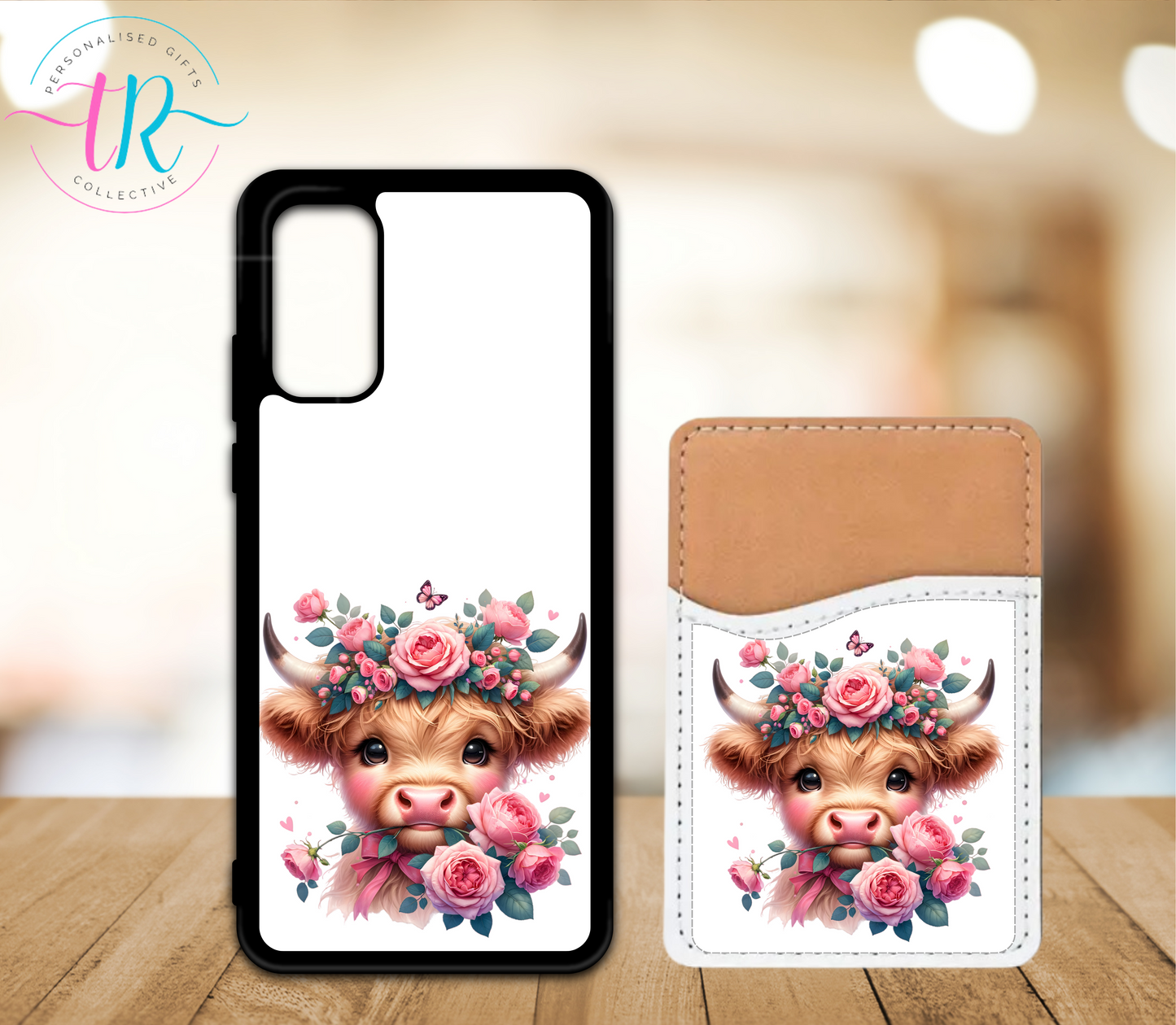 phone-case-with-card-holder-phone-card-holder-samsung-case-with-card-holder-highland-cow-pink-roses-TR-Collective-front