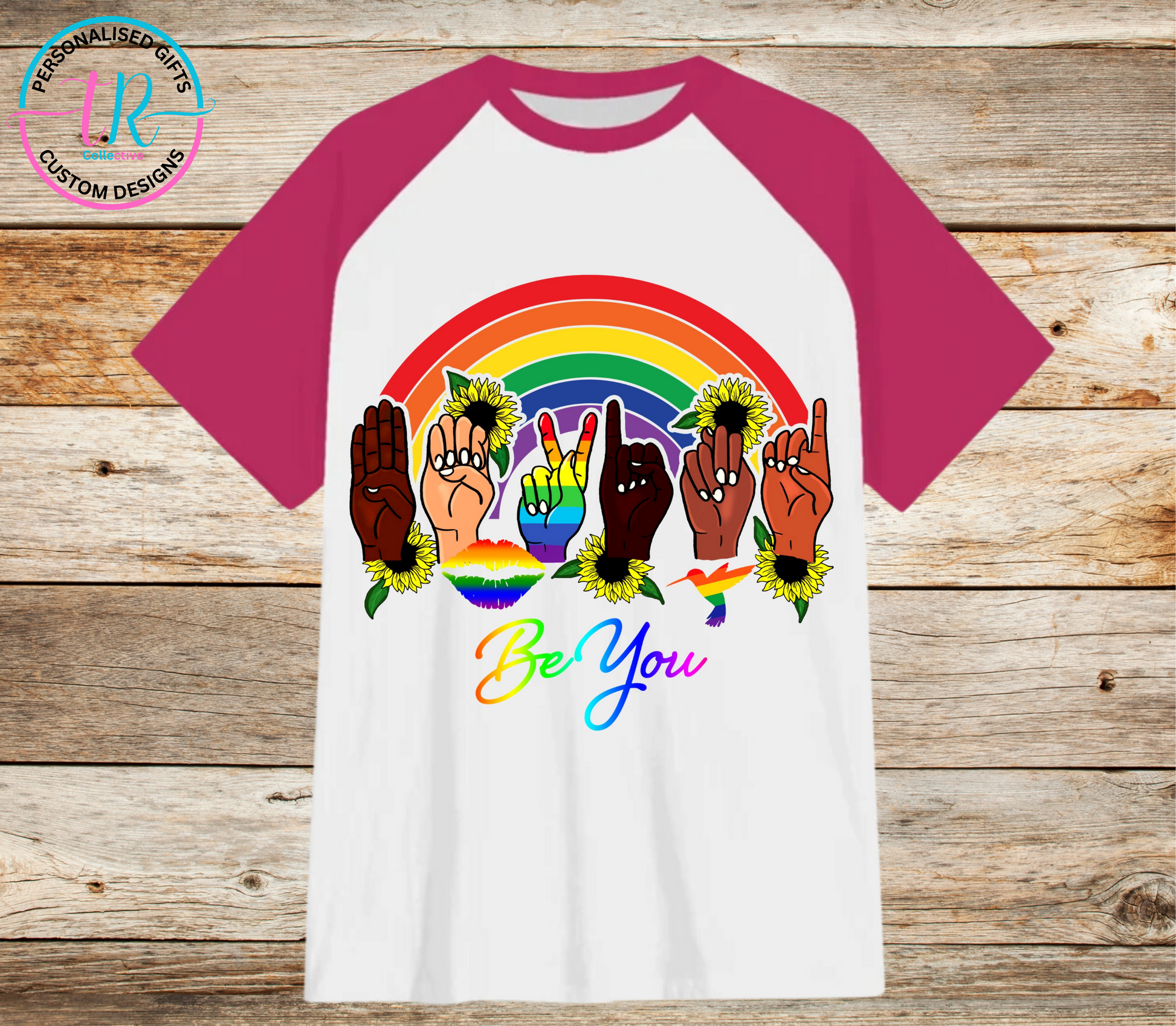 t-shirt-graphic-tees-shirts-be-you-pink-sleeve-TR-collective-front