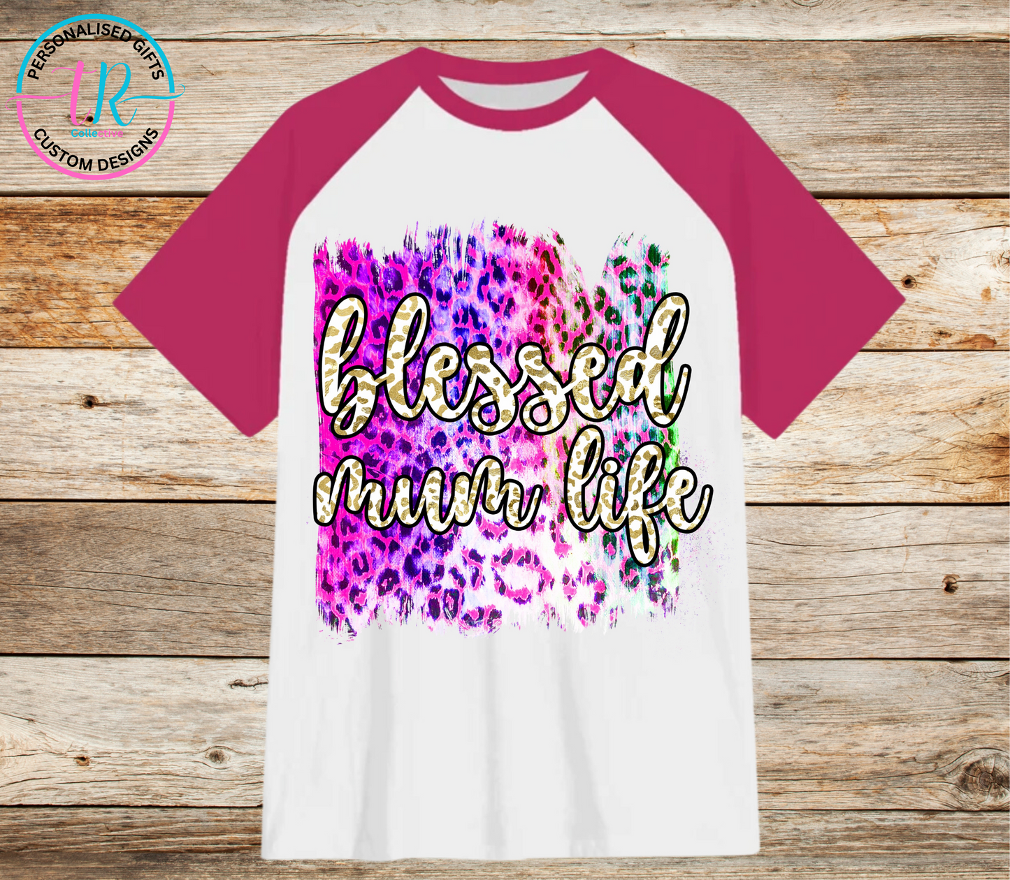 t-shirt-graphic-tees-shirts-blessed-mum-pink-sleeve-TR-collective-front