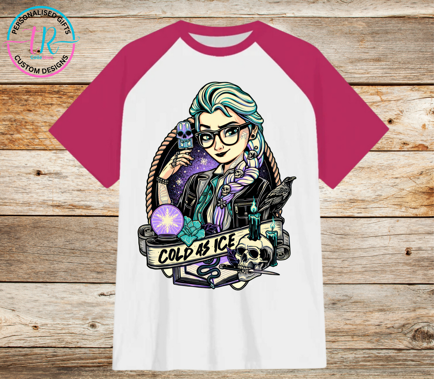 t-shirt-graphic-tees-shirts-cold-as-ice-pink-sleeve-TR-collective-front