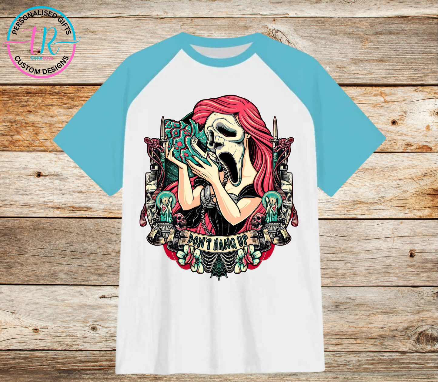 t-shirt-graphic-tees-shirts-dont-hang-up-ariel-light-blue-sleeve-TR-collective-front