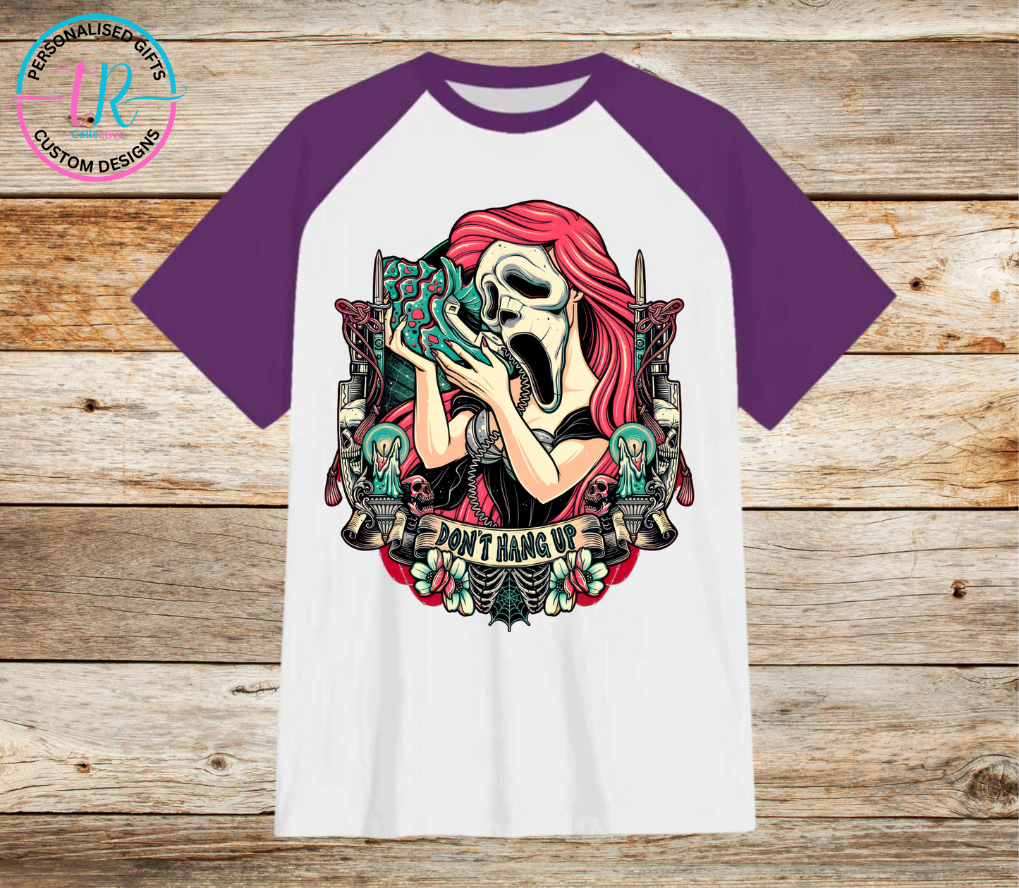 t-shirt-graphic-tees-shirts-dont-hang-up-ariel-purple-sleeve-TR-collective-front