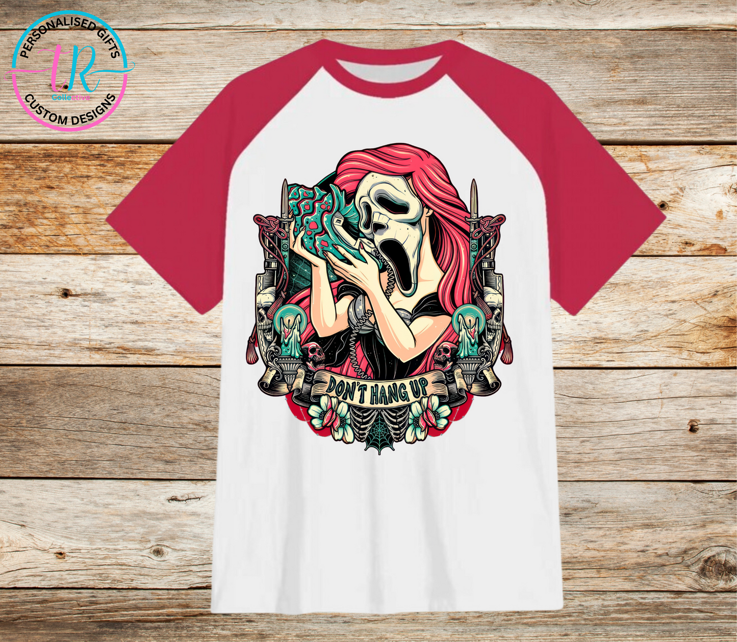 t-shirt-graphic-tees-shirts-dont-hang-up-ariel-red-sleeve-TR-collective-front