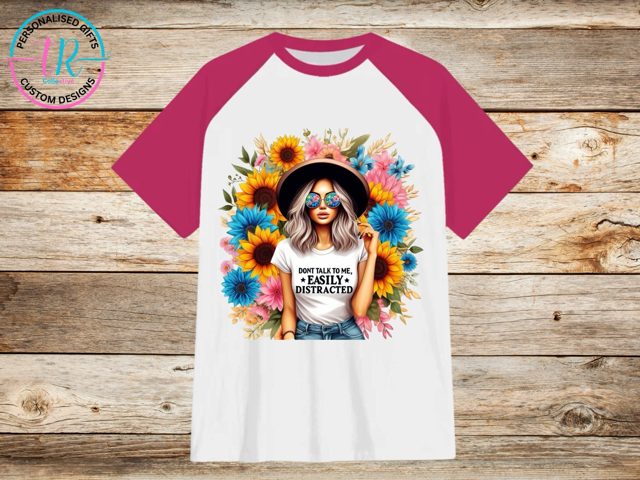 t-shirt-graphic-tees-shirts-easily-distracted-pink-sleeve-TR-collective-frontLarge