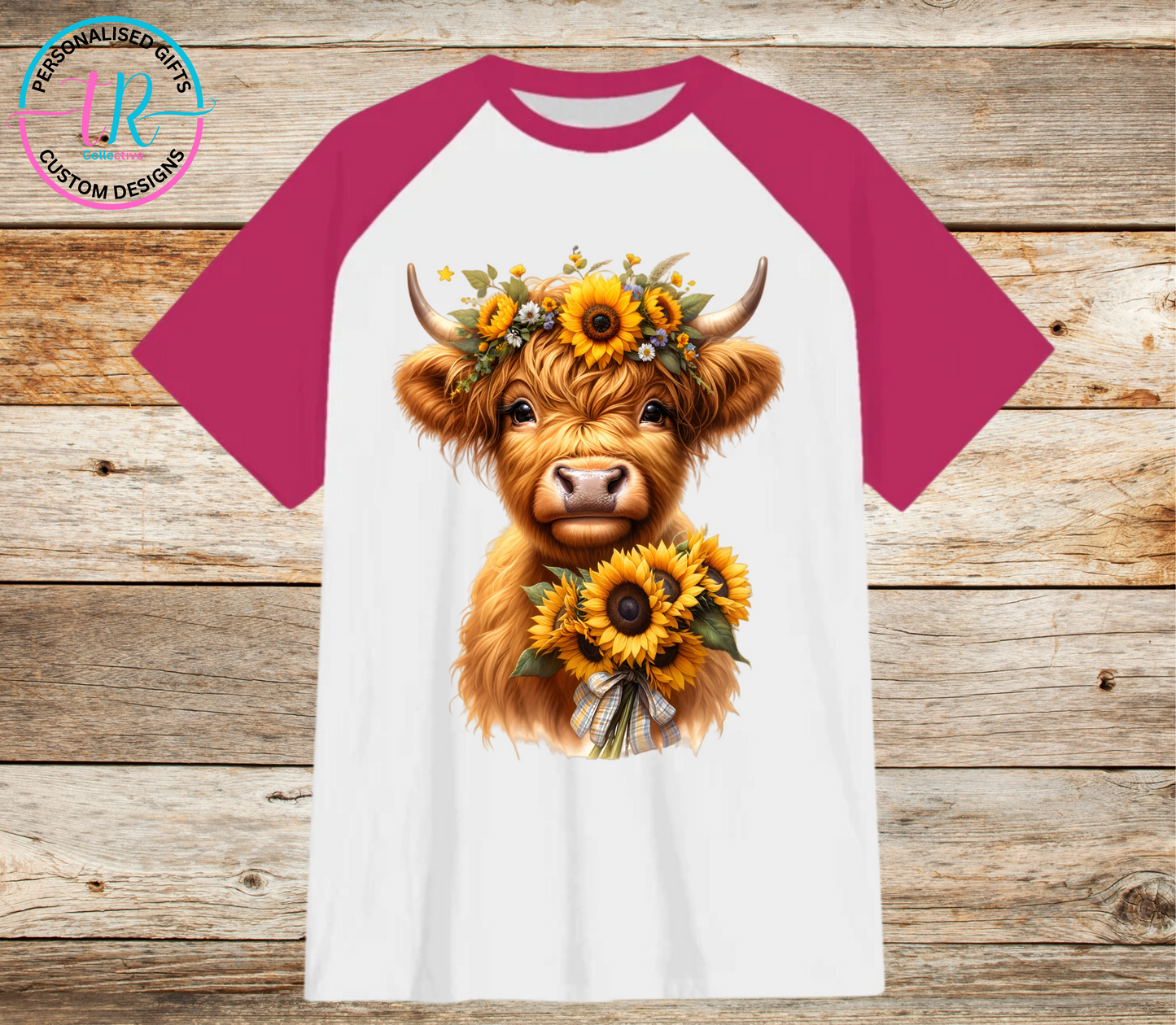 t-shirt-graphic-tees-shirts-highland-sunflower-pink-sleeve-TR-collective-front