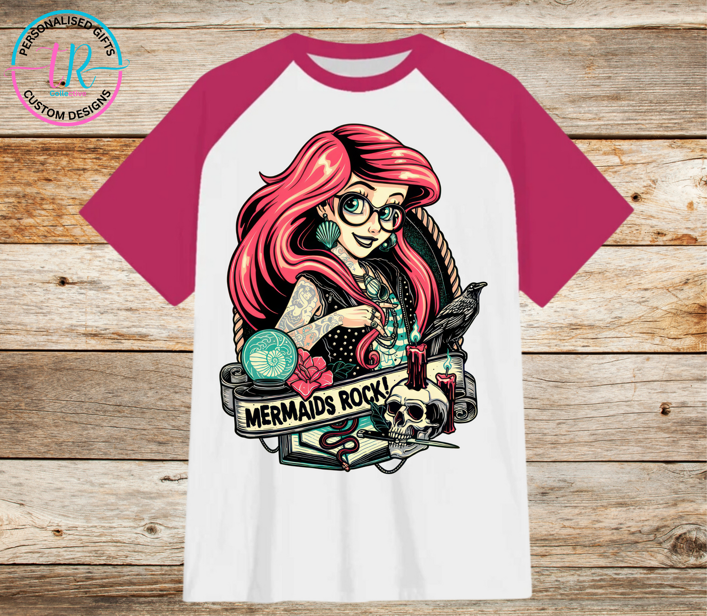 t-shirt-graphic-tees-shirts-mermaid-rock-pink-sleeve-TR-collective-front