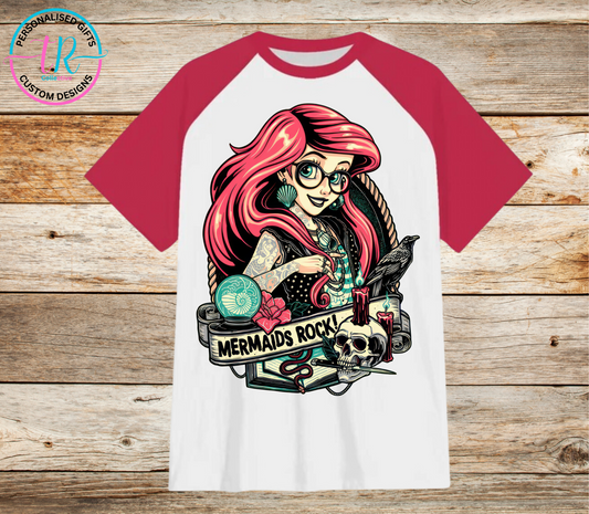 t-shirt-graphic-tees-shirts-mermaid-rock-red-sleeve-TR-collective-front