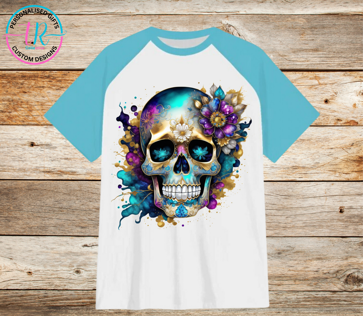 t-shirt-graphic-tees-shirts-skull-2-light-blue-sleeve-TR-collective-front