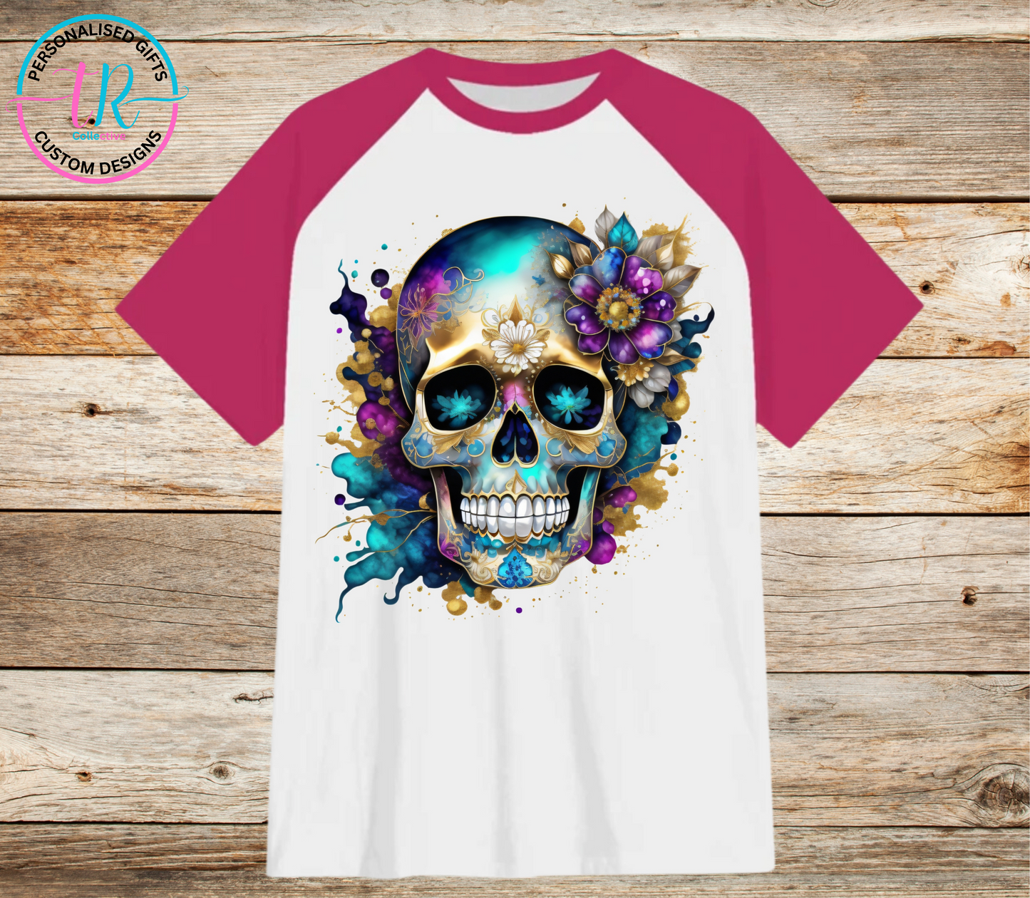 t-shirt-graphic-tees-shirts-skull-2-pink-sleeve-TR-collective-front