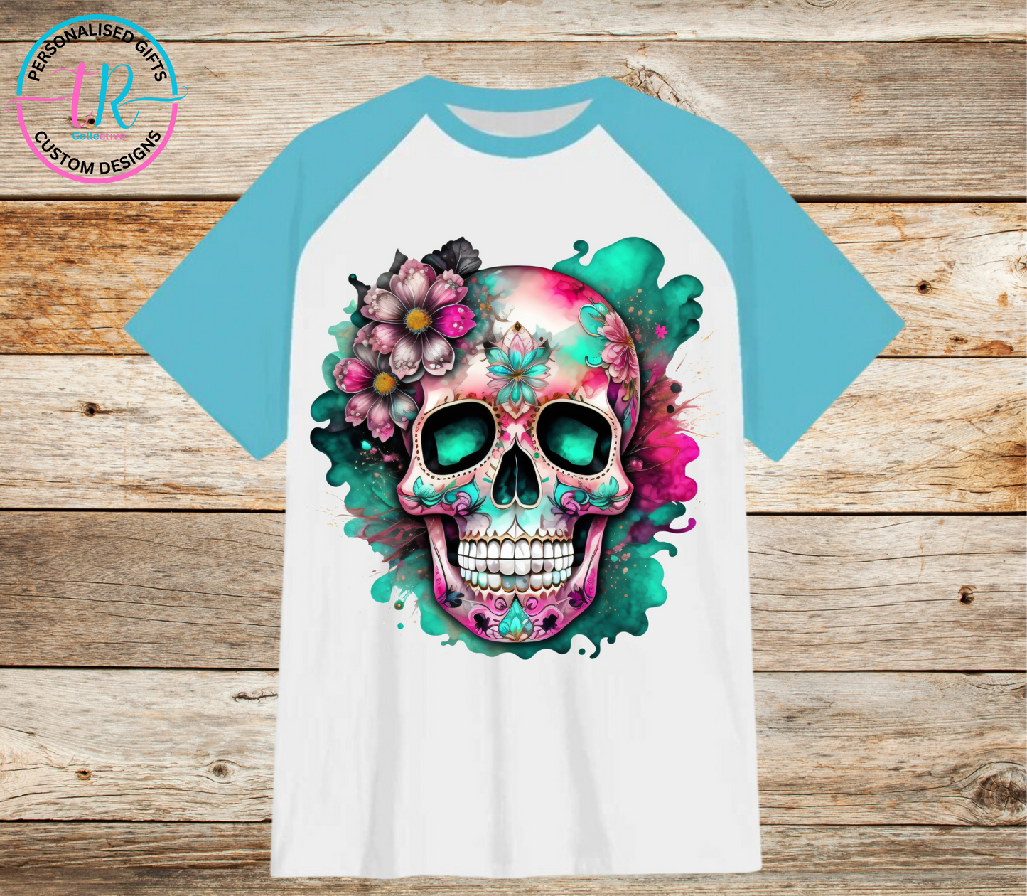 t-shirt-graphic-tees-shirts-skull-light-blue-sleeve-TR-collective-front