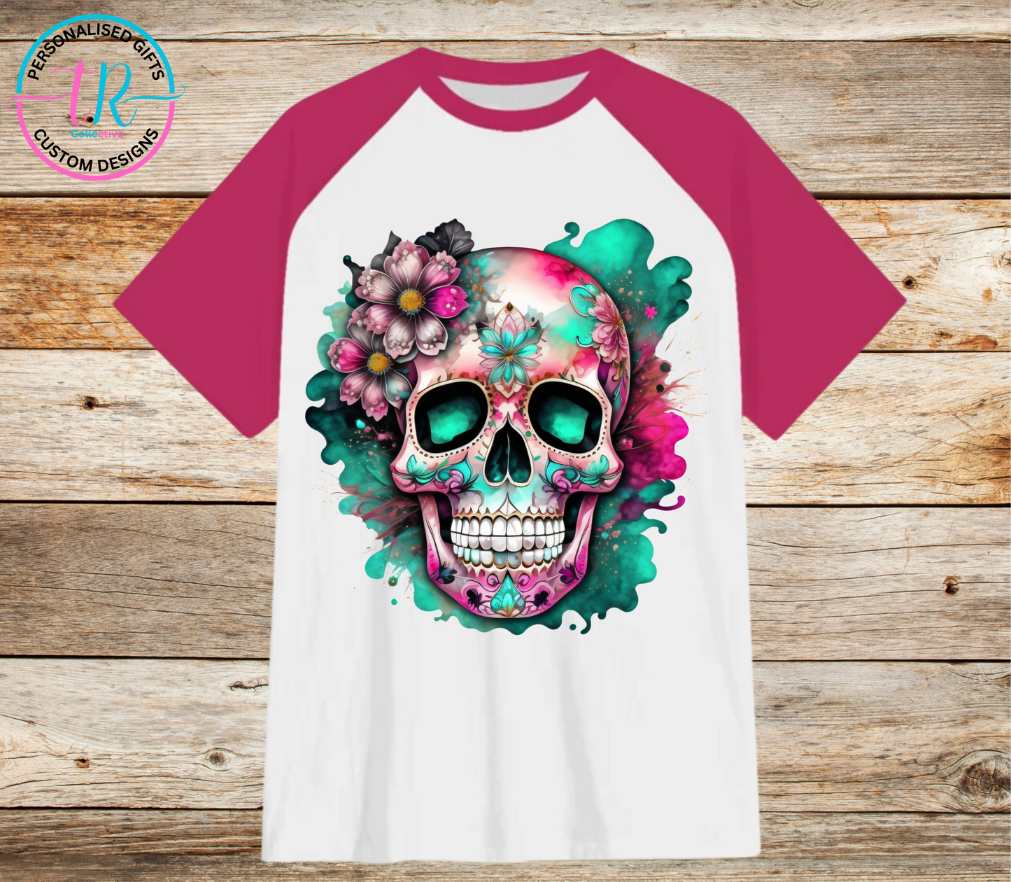 t-shirt-graphic-tees-shirts-skull-pink-sleeve-TR-collective-front