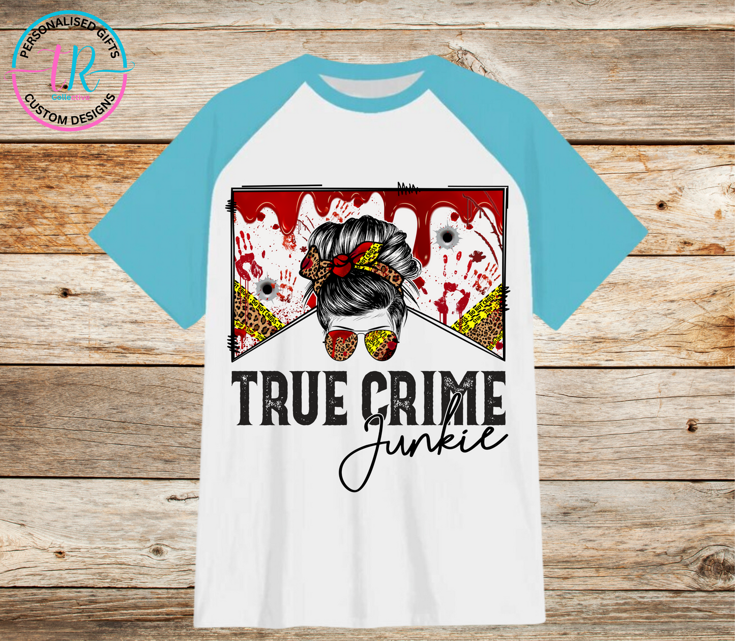 t-shirt-graphic-tees-shirts-true-crime-light-blue-sleeve-TR-collective-front